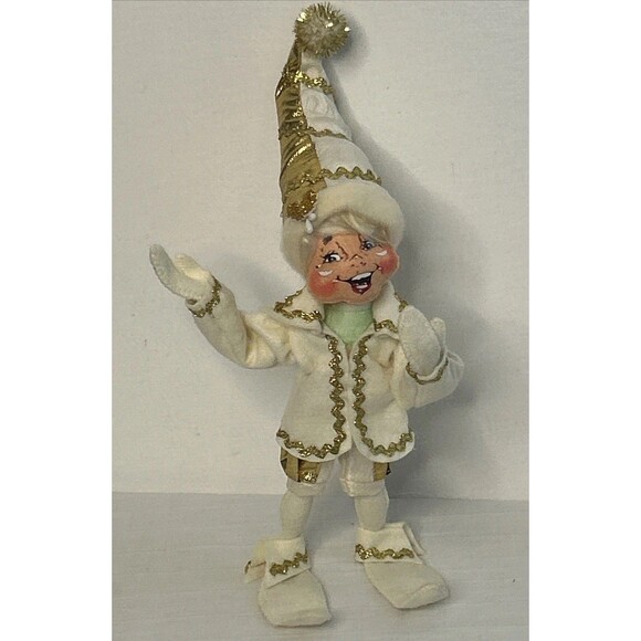 Vintage Annalee Elegant Elf 9” Gold Mischievous Posable Shelf Sitter Holiday